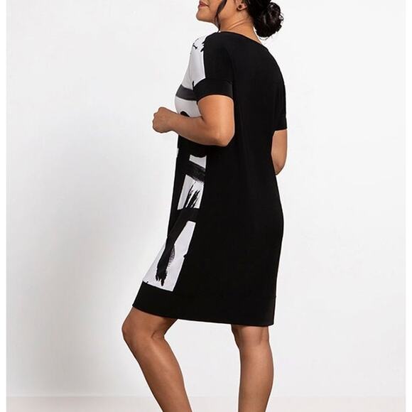 Sympli Women's Chic Short Dress Size 14 Black White NWT Brush Stroke - Picture 2 of 4